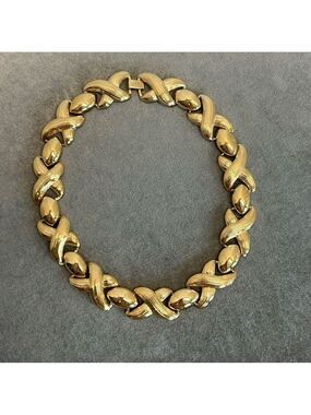 Butler Fifth Avenue Collection Polished Brushed Gold XO's Chunky Panel Necklace